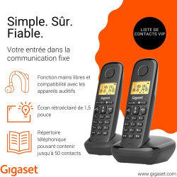 Gigaset Start 120 Duo, téléphone DECT, 2 combinés, Blocage d’appels | Sans fil, écran rétroéclairé 1,5 pouces, mains libres, con