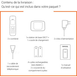 Gigaset Start 120 Duo, téléphone DECT, 2 combinés, Blocage d’appels | Sans fil, écran rétroéclairé 1,5 pouces, mains libres, con