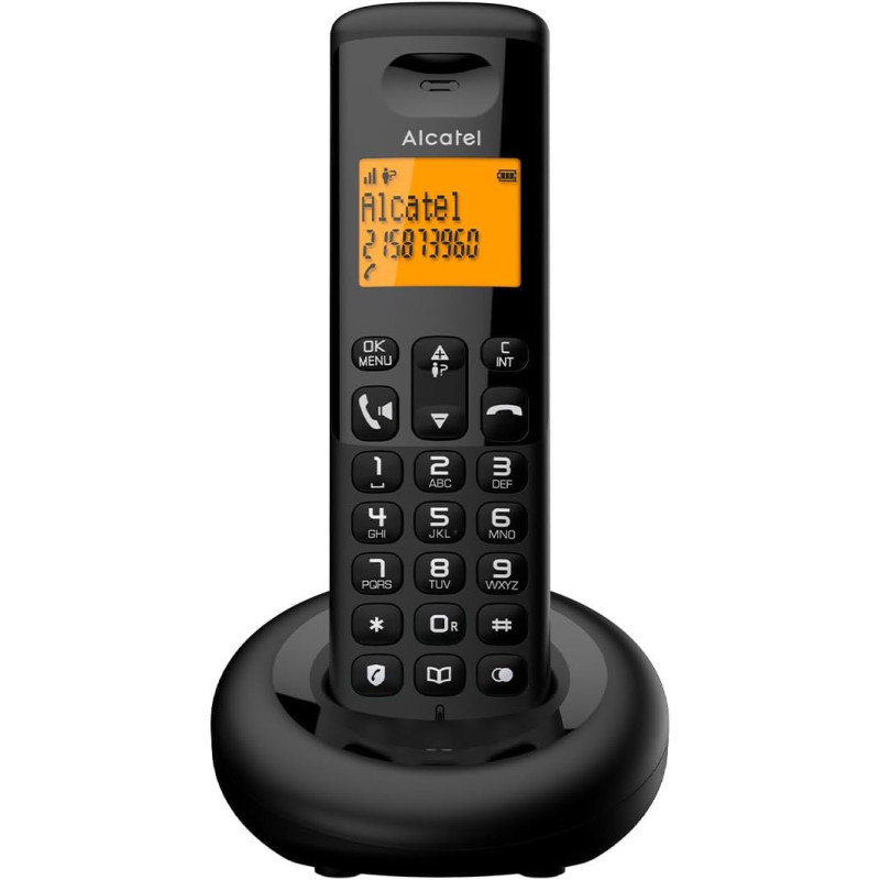ALCATEL E260 - Téléphone Fixe sans Fil DECT - Design Compact - Grand Écran Rétroéclairé - Mains Libres - Fonction Blocage des Ap