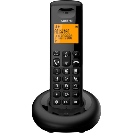 ALCATEL E260 - Téléphone Fixe sans Fil DECT - Design Compact - Grand Écran Rétroéclairé - Mains Libres - Fonction Blocage des Ap