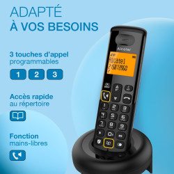 ALCATEL E260 - Téléphone Fixe sans Fil DECT - Design Compact - Grand Écran Rétroéclairé - Mains Libres - Fonction Blocage des Ap