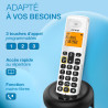 ALCATEL E260 - Téléphone Fixe sans Fil DECT - Design Compact - Grand Écran Rétroéclairé - Mains Libres - Fonction Blocage des Ap
