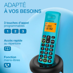 ALCATEL E260 - Téléphone Fixe sans Fil DECT - Design Compact - Grand Écran Rétroéclairé - Mains Libres - Fonction Blocage des Ap