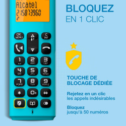 ALCATEL E260 - Téléphone Fixe sans Fil DECT - Design Compact - Grand Écran Rétroéclairé - Mains Libres - Fonction Blocage des Ap
