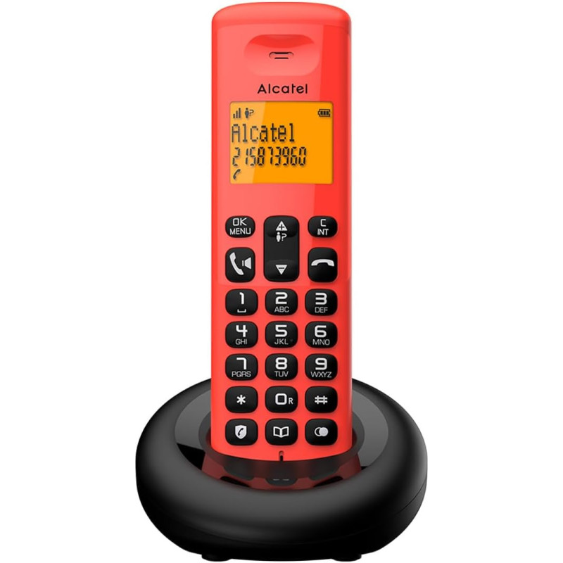 ALCATEL E260 - Téléphone Fixe sans Fil DECT - Design Compact - Grand Écran Rétroéclairé - Mains Libres - Fonction Blocage des Ap