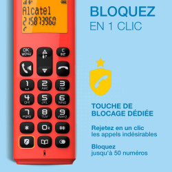 ALCATEL E260 - Téléphone Fixe sans Fil DECT - Design Compact - Grand Écran Rétroéclairé - Mains Libres - Fonction Blocage des Ap