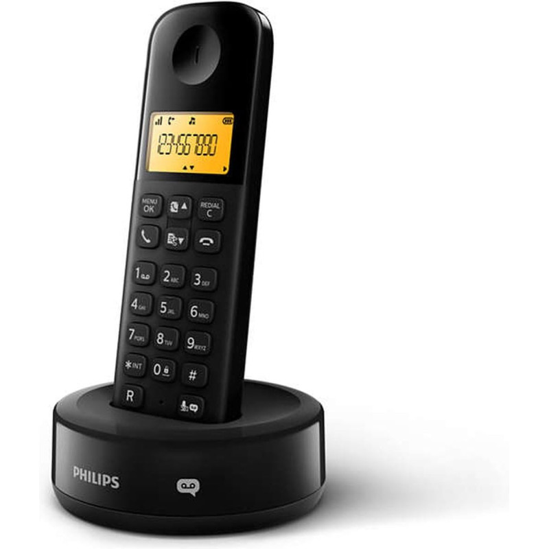 Philips D165B Téléphone Fixe sans Fil – Téléphone DECT – Écran 1,6 Pouce – 50 Contacts – 10h Conversation – 200h Veille – Noir