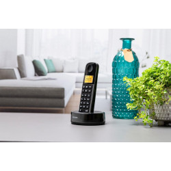 Philips D165B Téléphone Fixe sans Fil – Téléphone DECT – Écran 1,6 Pouce – 50 Contacts – 10h Conversation – 200h Veille – Noir