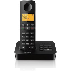 PHILIPS Téléphone Fixe sans Fil D2651B/01 Single - Téléphone sans Fil avec Répondeur - Écran de 1'6 Pouce - Répertoire Téléphoni