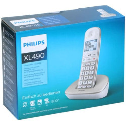 Philips XL490 Téléphone Fixe sans Fil - Téléphone Fixe Compatible avec Les Appareils Auditifs - DECT avec Grand Écran Rétroéclai