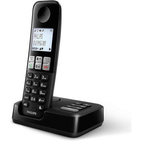 Philips D2551B / 01- Téléphone DECT sans Fil avec 1 combiné avec répondeur, 50 Noms/numéros et Identification de l'appelant - No