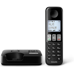 Philips D2551B / 01- Téléphone DECT sans Fil avec 1 combiné avec répondeur, 50 Noms/numéros et Identification de l'appelant - No