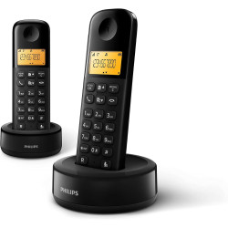 Philips D160 Téléphone Fixe sans Fil Duo - DECT Téléphone avec Grand Écran 1,6″ – Ligne Maison avec Mode ECO & Interphone - Noir