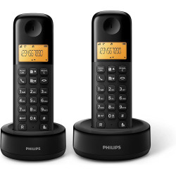 Philips D160 Téléphone Fixe sans Fil Duo - DECT Téléphone avec Grand Écran 1,6″ – Ligne Maison avec Mode ECO & Interphone - Noir