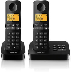 Philips D2652B/01 Dual - Téléphone Résidentiel avec Répondeur - Écran de 1,6 Pouce - Répertoire - Reconnaissance des Numéros - N