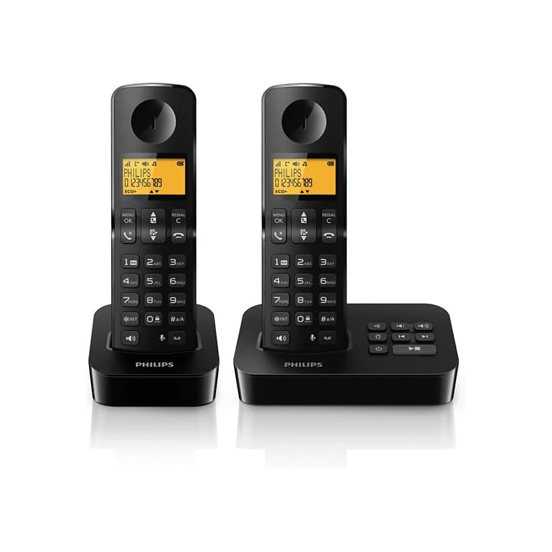 Philips D2652B/01 Dual - Téléphone Résidentiel avec Répondeur - Écran de 1,6 Pouce - Répertoire - Reconnaissance des Numéros - N
