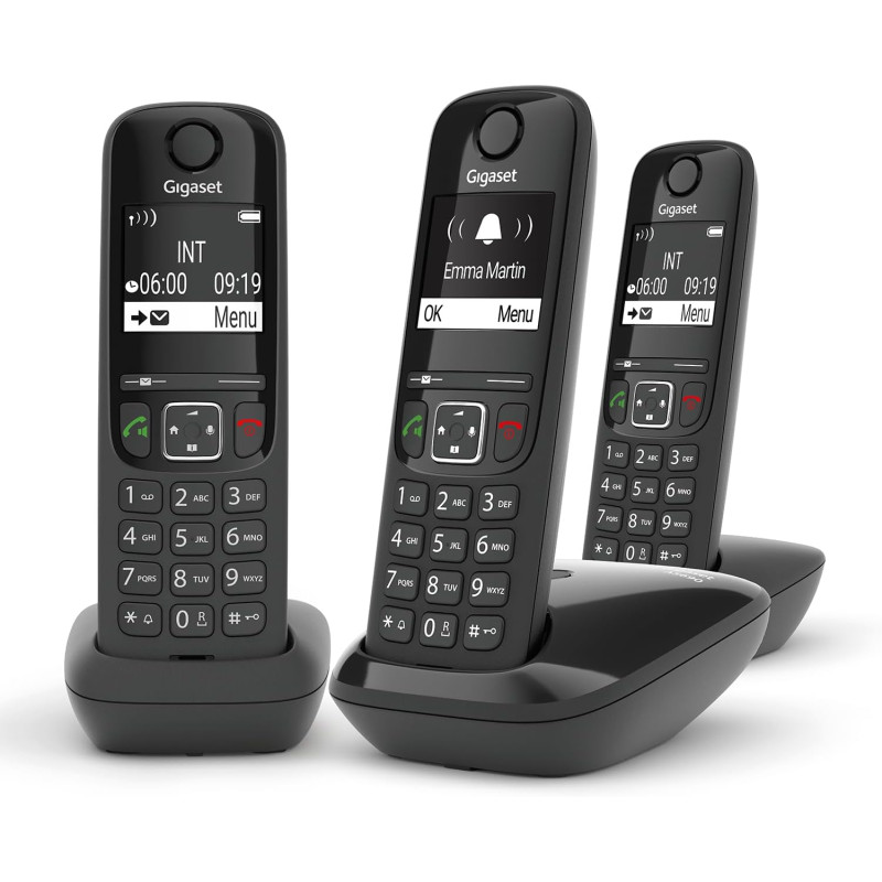 Gigaset AS690A Trio - 3 téléphones DECT sans fil avec répondeur - écran à haut contraste - excellente qualité audio - profils so