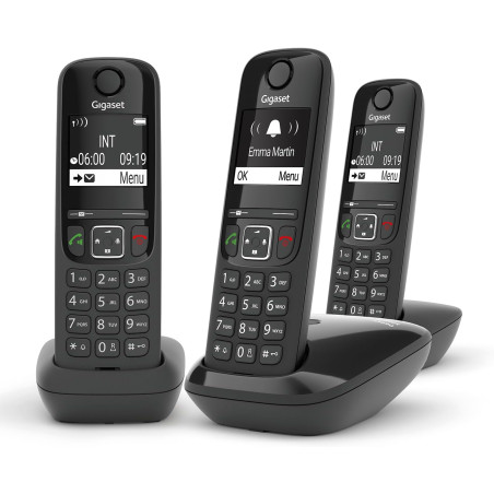Gigaset AS690A Trio - 3 téléphones DECT sans fil avec répondeur - écran à haut contraste - excellente qualité audio - profils so