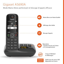 Gigaset AS690A Téléphone fixe Quattro Noir [Version Française]