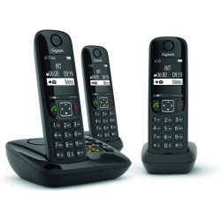 Gigaset AS690A Trio - Téléphone fixe sans fil avec répondeur - 3 combinés - Noir