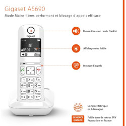 Gigaset AS690 Duo - Téléphone fixe sans fil, 2 combinés avec grand écran rétroéclairé pour un affichage ultra lisible, fonction 