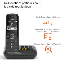 Gigaset AS690A - téléphone DECT sans fil avec répondeur - grand écran à haut contraste - excellente qualité audio - profils sono