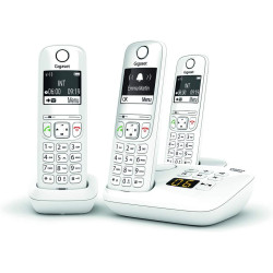Gigaset AS690A Trio - Téléphone fixe sans fil avec répondeur, 3 combinés avec grand écran rétroéclairé pour un affichage ultra l