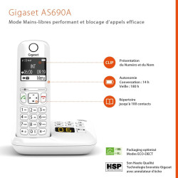 Gigaset AS690A Trio - Téléphone fixe sans fil avec répondeur, 3 combinés avec grand écran rétroéclairé pour un affichage ultra l