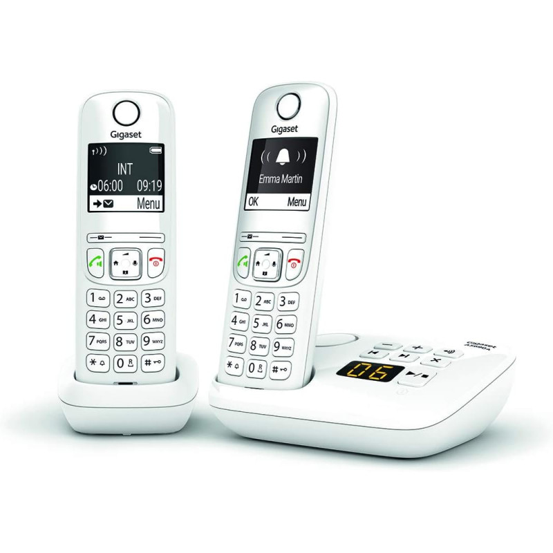 Gigaset AS690A Duo - Téléphone fixe sans fil avec répondeur, 2 combinés avec grand écran rétroéclairé pour un affichage ultra li