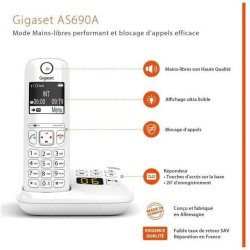 Gigaset AS690A - Téléphone fixe sans fil avec répondeur, grand écran rétroéclairé pour un affichage ultra lisible, fonction bloc