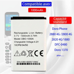 DBO-1000A DBAA-1000A Batterie de Rechange, Compatible avec Doro 2880 4G, 2800 4G/2820 4G/1880, Seniors, DFC-0480, DBAA-1000A, DB