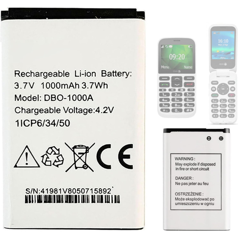 DBO-1000A Batterie de Rechange Compatible avec Doro téléphone 2820,2800,2880,1370 1372 2404 5860 6040 6060 6820 6880 7000H 7439 