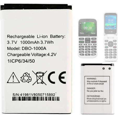 DBO-1000A Batterie de Rechange Compatible avec Doro téléphone 2820,2800,2880,1370 1372 2404 5860 6040 6060 6820 6880 7000H 7439 