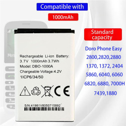 DBO-1000A Batterie de Rechange Compatible avec Doro téléphone 2820,2800,2880,1370 1372 2404 5860 6040 6060 6820 6880 7000H 7439 