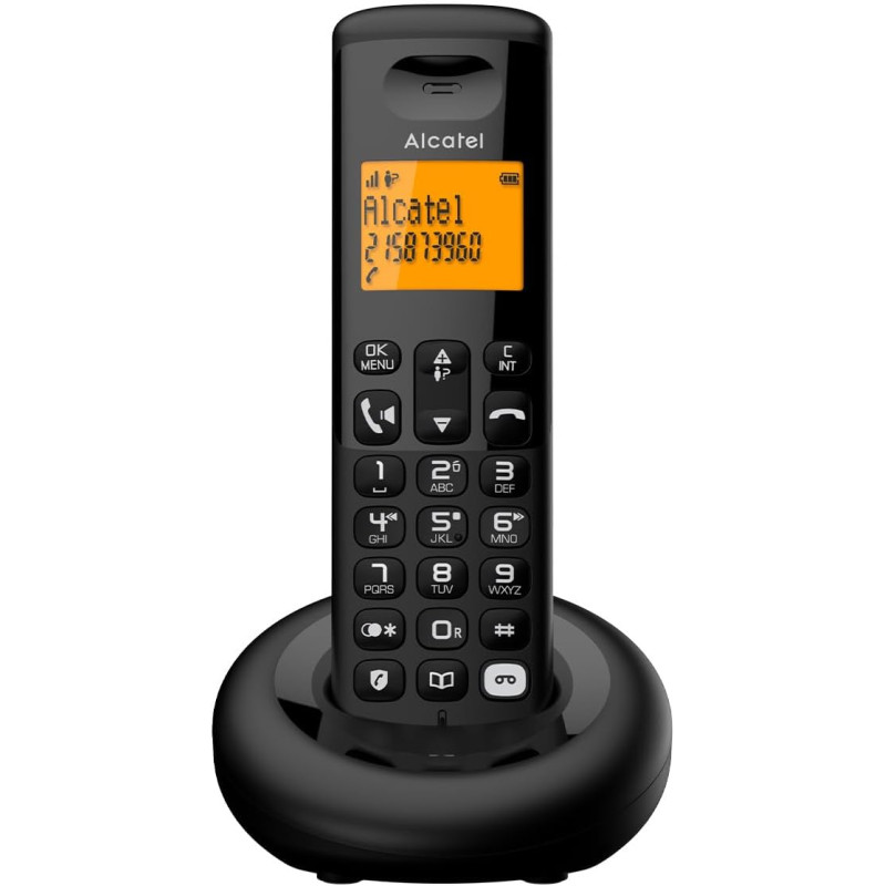 ALCATEL E260 S. Voice - Téléphone Fixe sans Fil DECT avec Répondeur - Design Compact - Grand Écran Rétroéclairé - Mains Libres -
