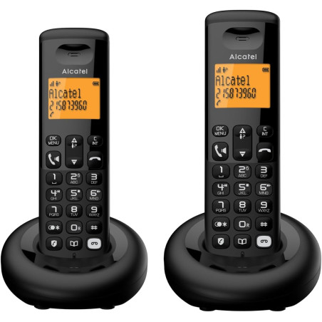ALCATEL E260 S. Voice Duo - Téléphone Fixe sans Fil DECT avec Répondeur - Design Compact - Grand Écran Rétroéclairé - Mains Libr