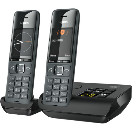 Gigaset Comfort 520A Duo, téléphone DECT, 2 combinés, répondeur, Gris foncé | Sans fil, blocage d’appels, répertoire 200 contact