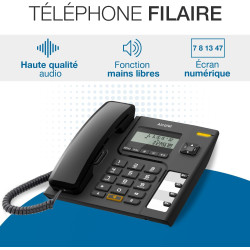 ALCATEL T56 - Téléphone Fixe Filaire - Écran Numérique - Mains Libres - Journal Des Appels Reçus - Touche Rappel - 4 Mémoires Di