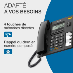 ALCATEL T56 - Téléphone Fixe Filaire - Écran Numérique - Mains Libres - Journal Des Appels Reçus - Touche Rappel - 4 Mémoires Di