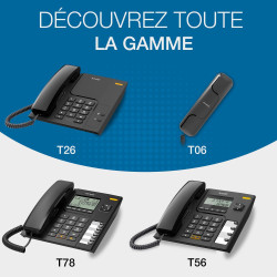 ALCATEL T56 - Téléphone Fixe Filaire - Écran Numérique - Mains Libres - Journal Des Appels Reçus - Touche Rappel - 4 Mémoires Di
