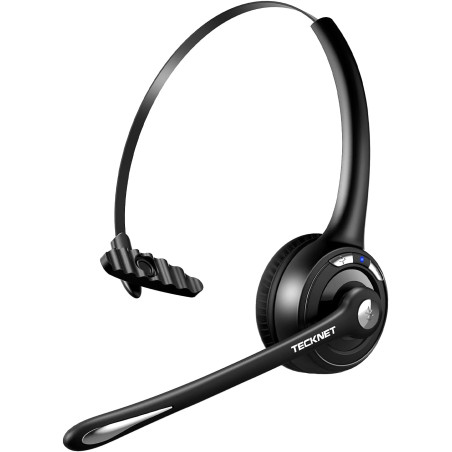 Tecknet casque d'écoute bleutooth, casque d'écoute sans fil avec microphone antibruit pour camionneur, mains libres avec microph