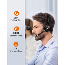 Tecknet casque d'écoute bleutooth, casque d'écoute sans fil avec microphone antibruit pour camionneur, mains libres avec microph