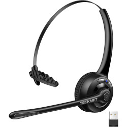 Tecknet casque d'écoute bleutooth & dongle usb, casque d'écoute sans fil avec microphone antibruit pour,mains libres avec microp
