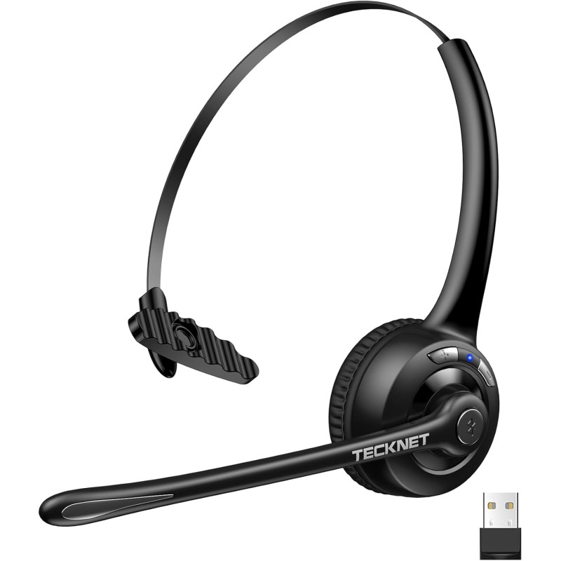 Tecknet casque d'écoute bleutooth & dongle usb, casque d'écoute sans fil avec microphone antibruit pour,mains libres avec microp