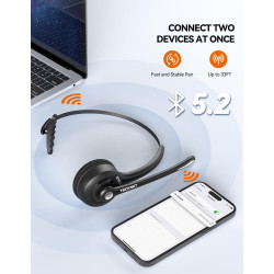 Tecknet casque d'écoute bleutooth & dongle usb, casque d'écoute sans fil avec microphone antibruit pour,mains libres avec microp