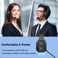 Tecknet oreillette bleutooth sans fil avec micro, réduction de bruit | 2.4g/bt5.0, rechargeable, autonomie batterie 55h, portée 