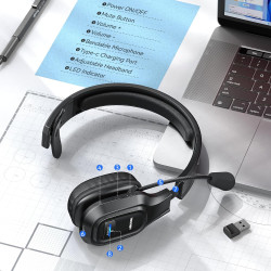 Tecknet oreillette bleutooth sans fil avec micro, réduction de bruit | 2.4g/bt5.0, rechargeable, autonomie batterie 55h, portée 