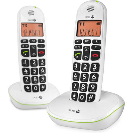 Doro PhoneEasy 100w Téléphone sans Fil DECT pour Seniors avec Grandes Touches et Son Amplifié (Blanc X 2) [Version Française]