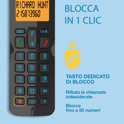 Alcatel S280 noir et bleu, mains libres, fonction blocage des appels indesirables, Repertoire 50 noms et numéros