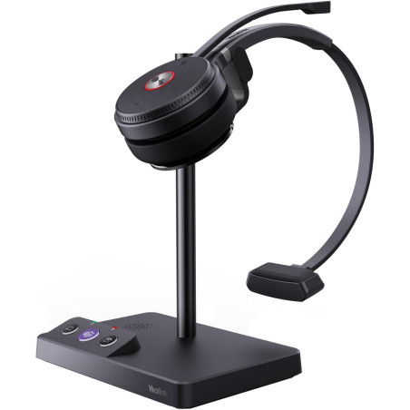 Yealink Casque sans Fil avec Micro WH62 Mono, Portée 160m, Micro Réduction de Bruit, Autonomie 13H, Compatible avec Teams/Zoom/P